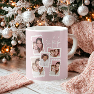 Café Caneca de Natal com Foto Multipla “Fa La La” Rosa
