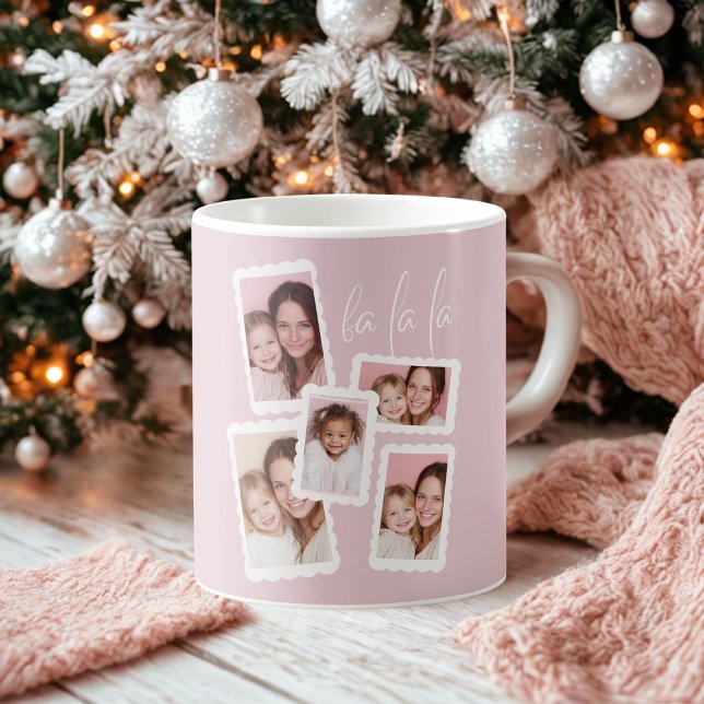 Café Caneca de Natal com Foto Multipla “Fa La La” Rosa  (Criador carregado)