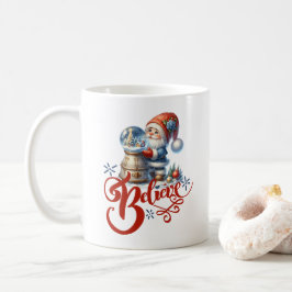 Café Caneca de Natal com gnomo e globo de neve bonitos