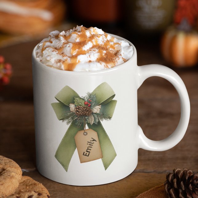 Café Caneca de Natal com Laço – Caneca Personalizada co (Criador carregado)