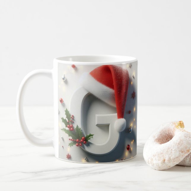 Café Caneca de Natal com Letra Inicial G – Design Festi (Com Donut)