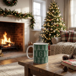 Café Caneca de Natal com Monograma Personalizado e Árvo