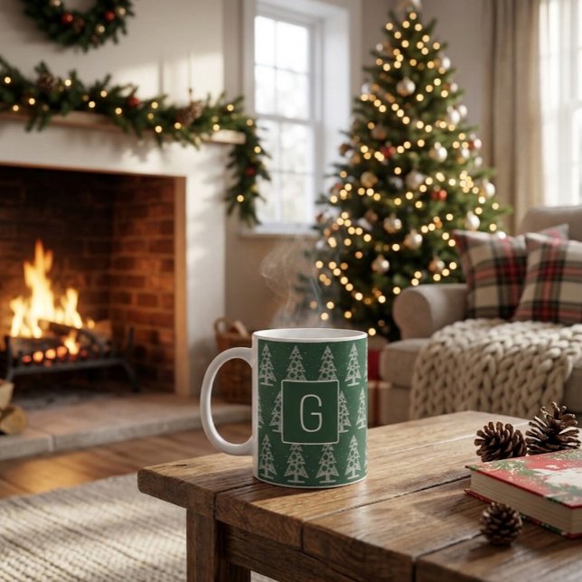 Café Caneca de Natal com Monograma Personalizado e Árvo (Criador carregado)