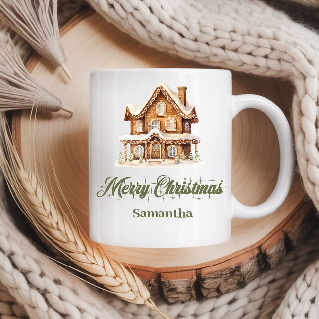 Café Caneca de Natal com Nome Personalizado em Letra Es (Scandinavian Script Christmas Mug Custom Name)