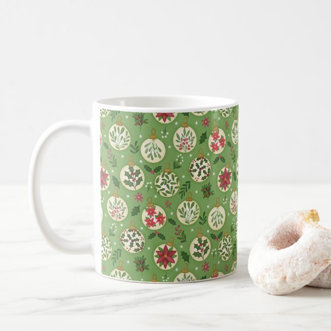 Café Caneca de Natal com Ornamento Desenhado à Mão (Com Donut)