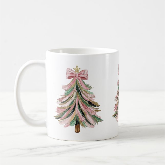 Café Caneca de Natal com Pinceladas Rosa e Verde de Árv (Esquerda)