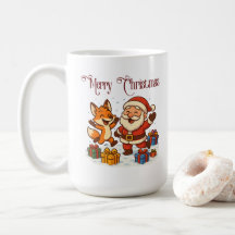 Caneca de Natal da Raposa e Papai Noel