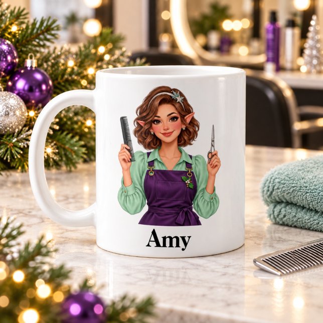 Café Caneca de Natal de Cabeleireiro Elfo Fofo (Cute Elf Hairstylist Hairdresser Christmas Mug)