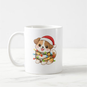 Café Caneca de Natal de Cachorro Kawaii com Chapéu de P