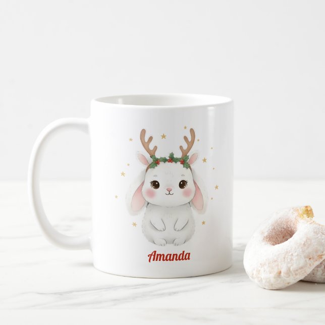 Café Caneca de Natal de Coelho Caprichoso Personalizada (Com Donut)