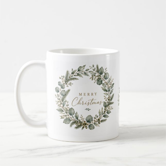 Café Caneca de Natal de Eucalipto Botânico Elegante (Esquerda)