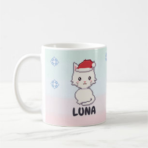 Café Caneca de Natal de Gato Branco Personalizada