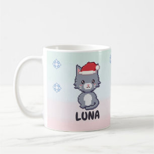 Café Caneca de Natal de Gato Cinza Personalizada