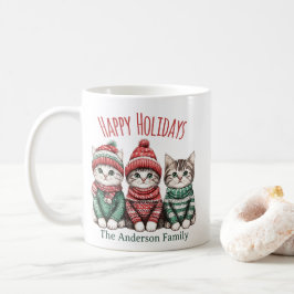 Café Caneca de Natal de Gato Fofa | Nome da Família Per