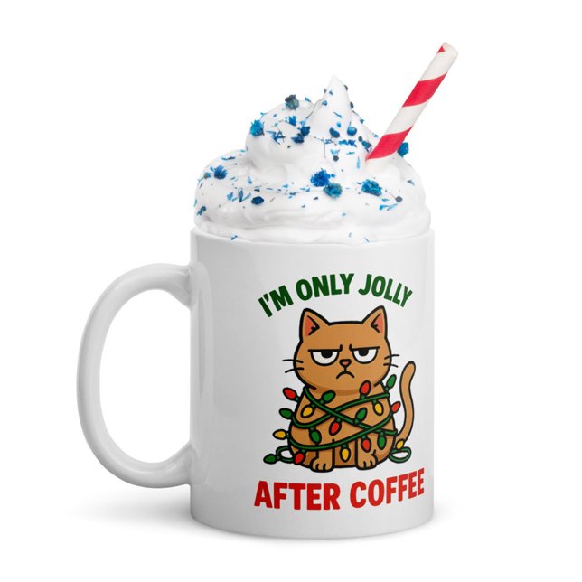 Café Caneca de Natal de Gato Rupado | Jolly After Coffe (Coffee first, jolly later #zazzlemade)