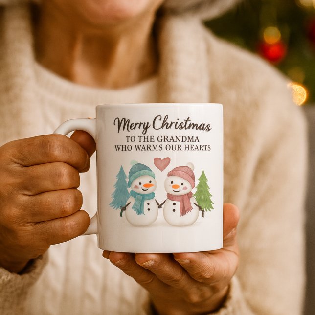 Café Caneca de Natal de Homem de Neve Fofo para Avó - P (Grandma mug gift holidays)
