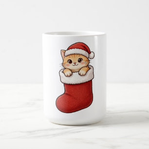 Café Caneca de Natal de Meia de Natal com Gatinho Fofo