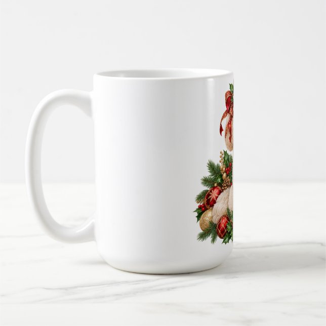 Café Caneca de Natal de Poodle Branco Elegante (Esquerda)