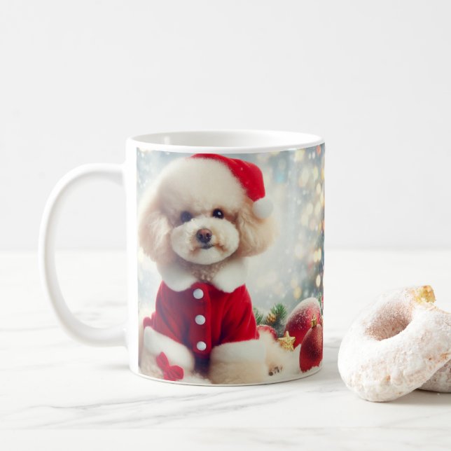 Café Caneca de Natal de Poodle – Cachorro Fofo com Chap (Com Donut)