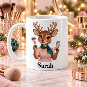 Café Caneca de Natal de Rena para Maquiadora e Estetici