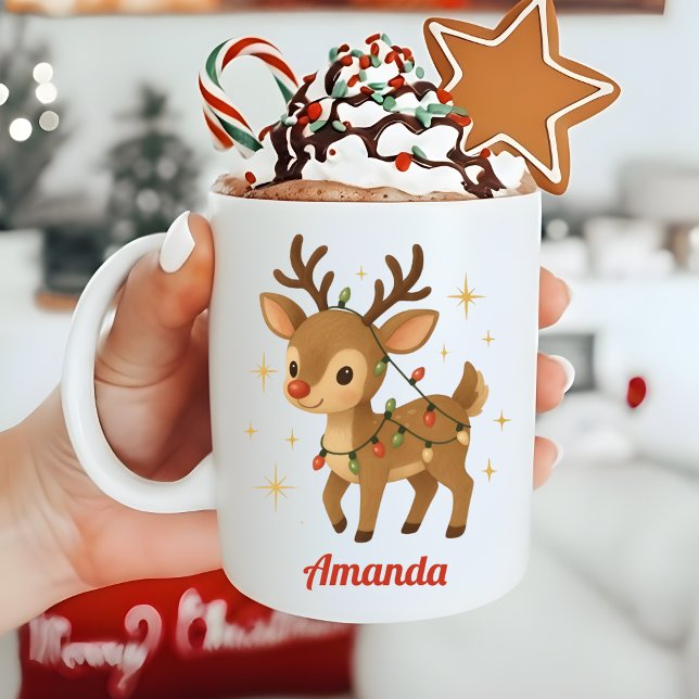 Café Caneca de Natal de Renas Caprichosas Personalizada (Criador carregado)