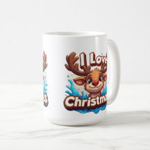 Caneca de Natal de Renas Fofas Eu Amo o Natal