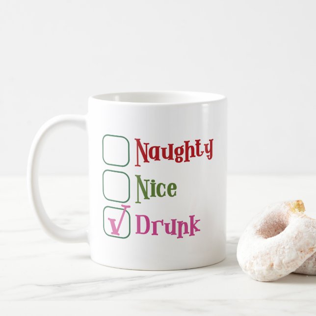 Café Caneca de Natal Divertida, Maliciosa e Bêbada (Com Donut)