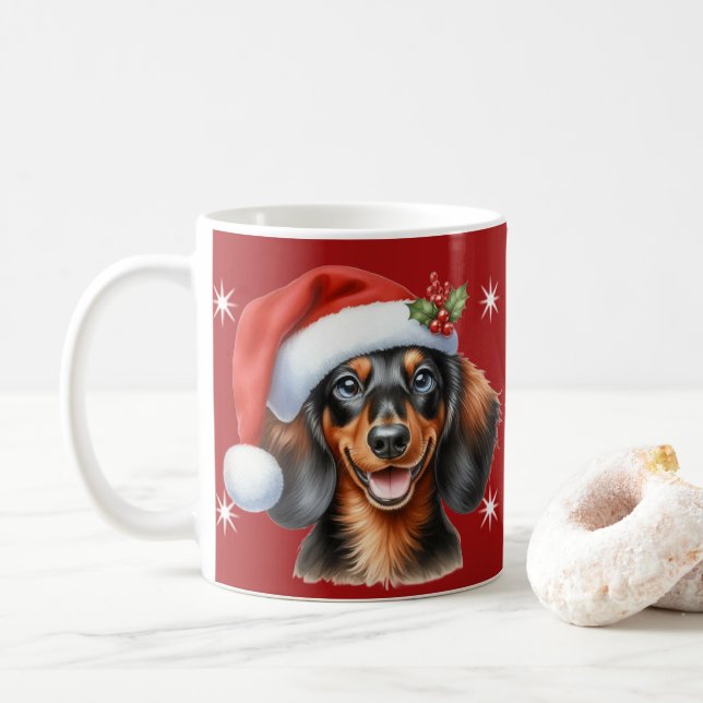 Café Caneca de Natal Festiva Dachshund - Cão de Enchime (Com Donut)