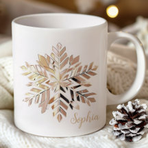 Caneca de Natal Floco de Neve Dourado | Nome perso