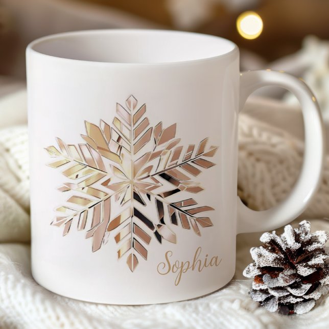 Café Caneca de Natal Floco de Neve Dourado | Nome perso (Criador carregado)