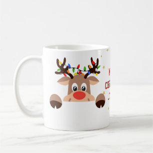 Café Caneca de Natal Floral Rena Vermelha Alegre
