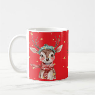 Café Caneca de Natal Floral Rena Vermelha Alegre