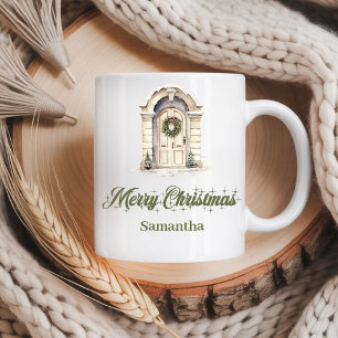 Café Caneca de Natal Minimalista com Nome Personalizado
