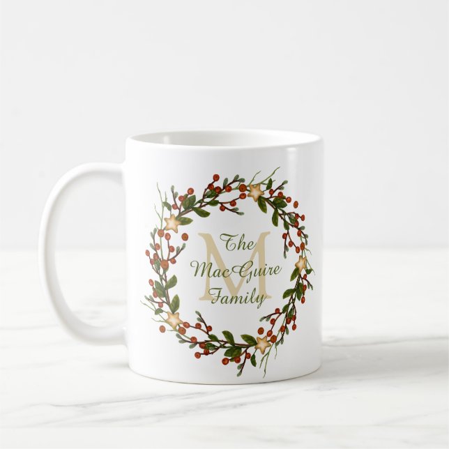Café Caneca de Natal Monogramada com Coroa de Natal Ini (Esquerda)