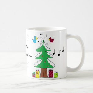 Café Caneca de Natal Notas Musicais e Pássaros