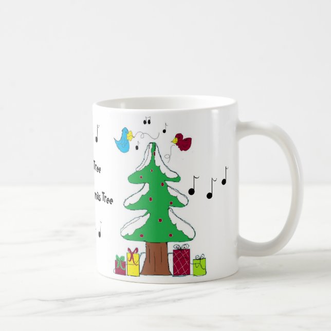 Café Caneca de Natal Notas Musicais e Pássaros (Direita)
