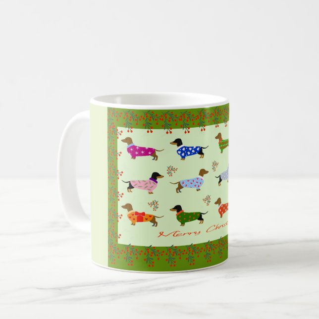Café Caneca de Natal para Dachshunds (Frente Esquerda)