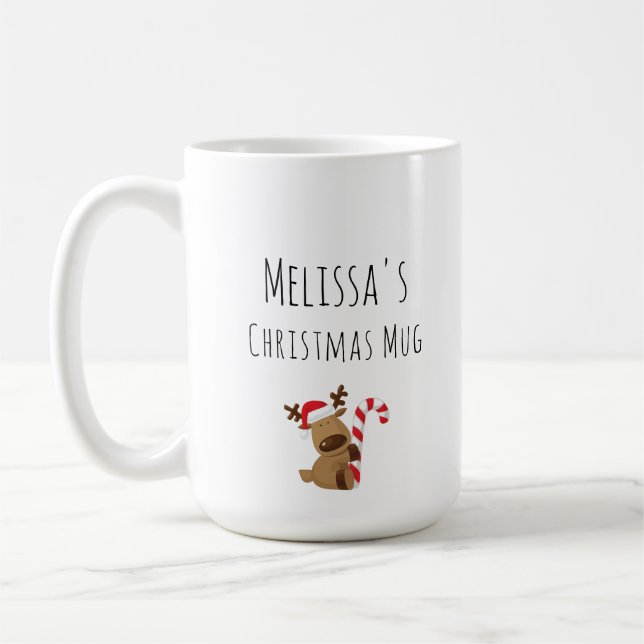 Café Caneca de Natal Personalizada, Cartoon de Reindeer (Esquerda)