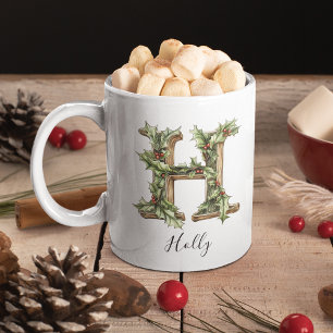 Café Caneca de Natal Personalizada com a Letra H Holly