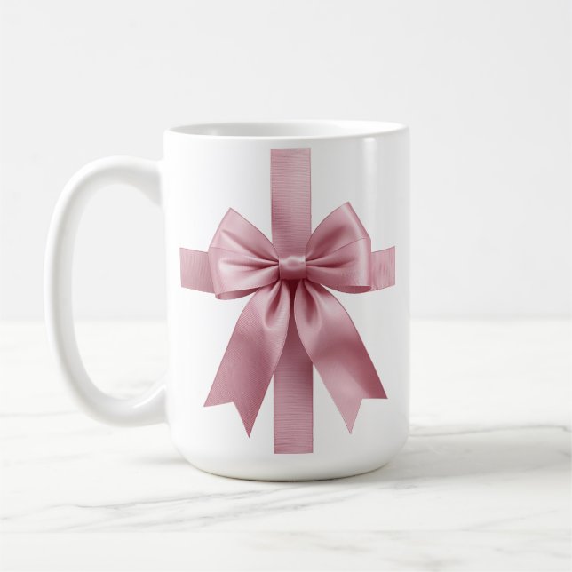 Café Caneca de Natal Personalizada com Foto e Laço Rosa (Esquerda)