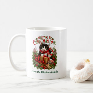 Café Caneca de Natal Personalizada com Gato e Embrulho