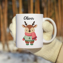 Café Caneca de Natal Personalizada Com Um Renas Fofo