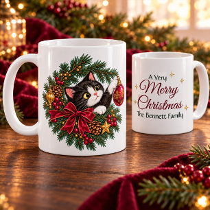 Café Caneca de Natal Personalizada do Gato de Smoking V