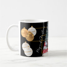 Caneca de Natal Personalizada Preto Dourado Foto