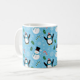 Café Caneca de Natal Pinguins e Bonecos de Neve