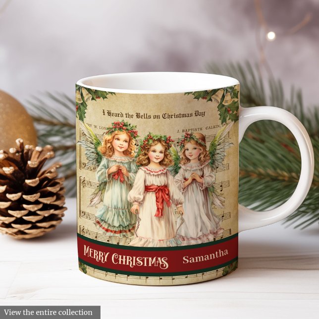 Café Caneca de Natal Retro Anjo Presente para Ela Lembr (Retro Christmas Mug Angel Gift for Her Keepsake)