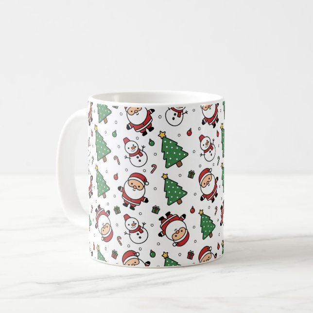 Café Caneca de Natal Santa, Árvore e Boneco de Neve (Frente Esquerda)