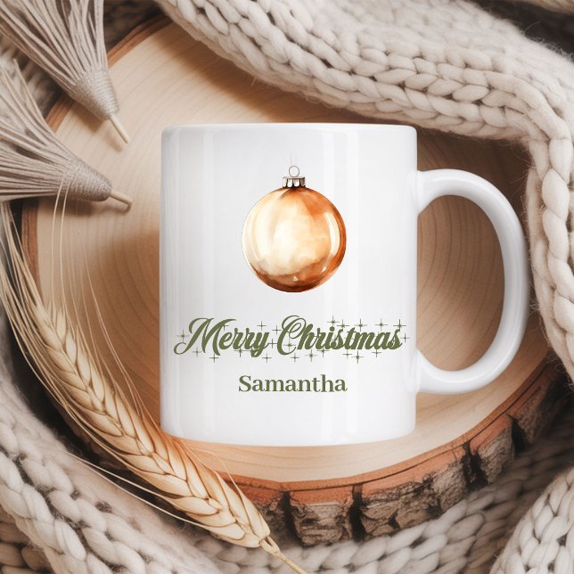 Café Caneca de Natal Terroso Neutro Nome Personalizado (Neutral Earthy Christmas Mug Custom Name)