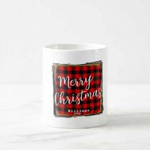 Café Caneca de Natal Vermelha Xadrez com Nome Personali