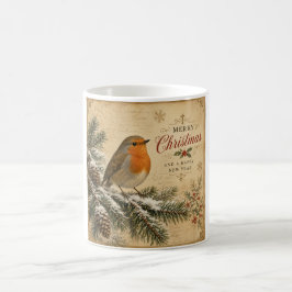 Café caneca de natal vintage robin